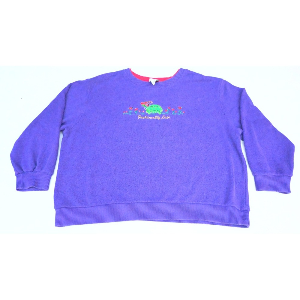 BonWorth Vintage 90s Womens XL Petite Purple Tortoise Embroidered Sweatshirt